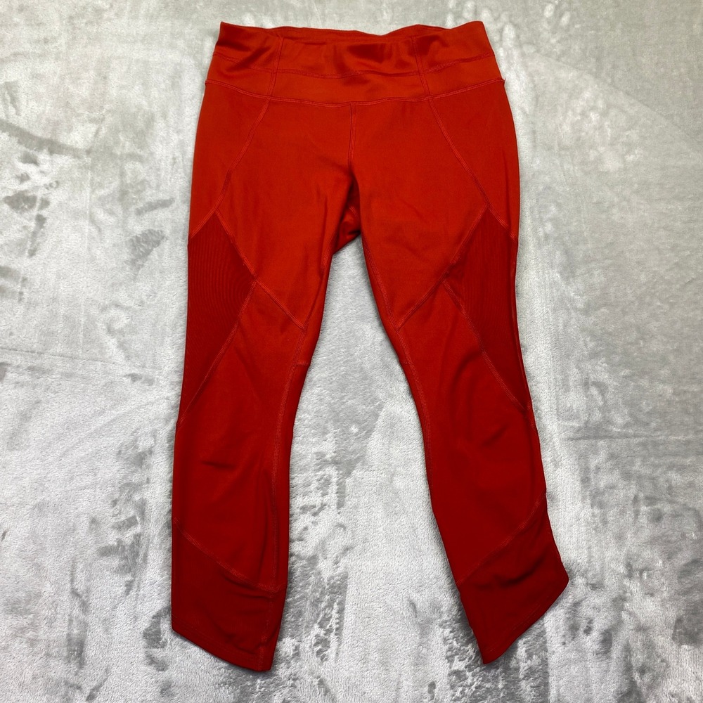Athleta Chaturanga Tights Women's‎ Small Orange Mesh Activewear Cropped Leggings